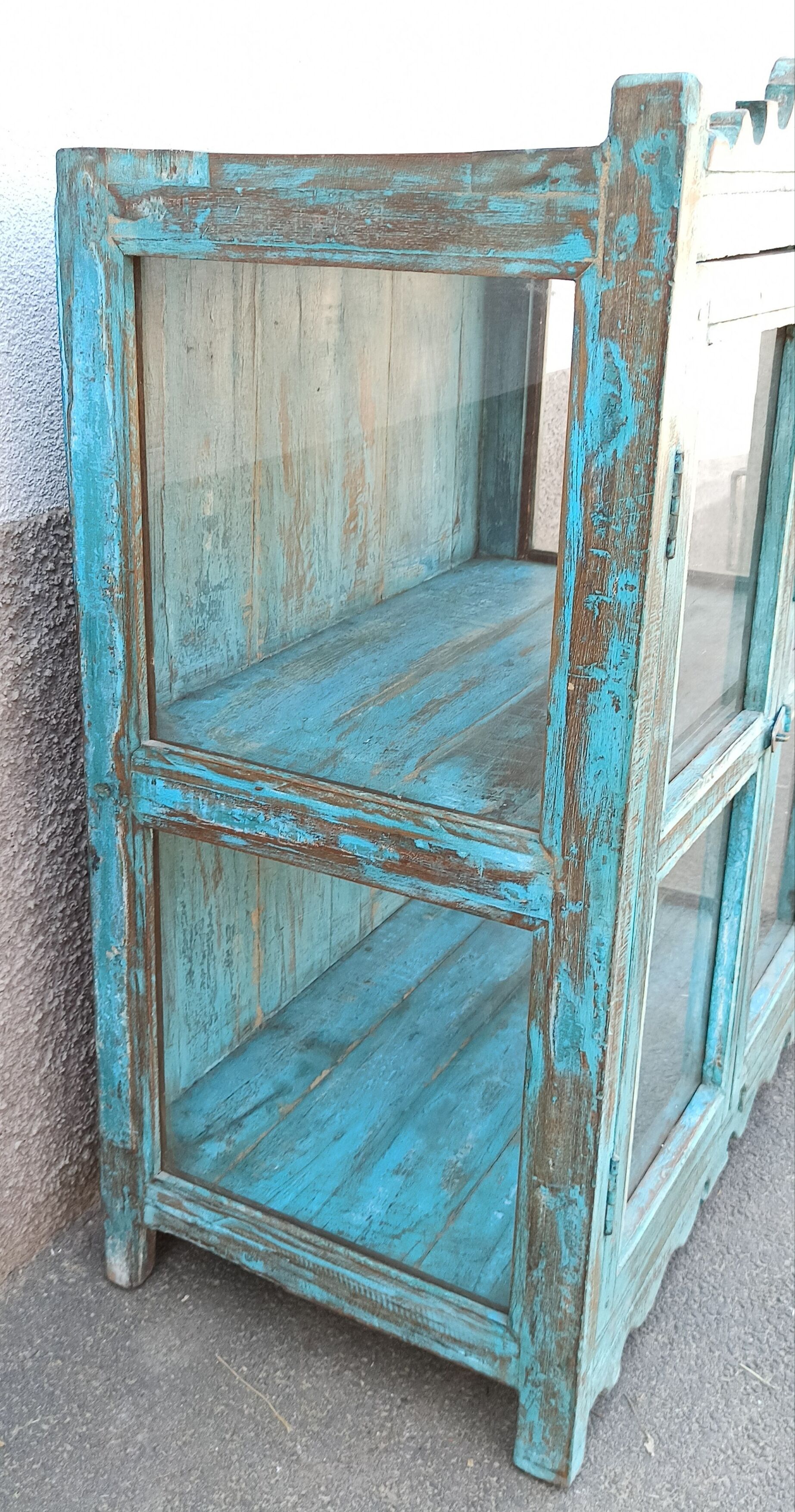 Blue wooden showcase