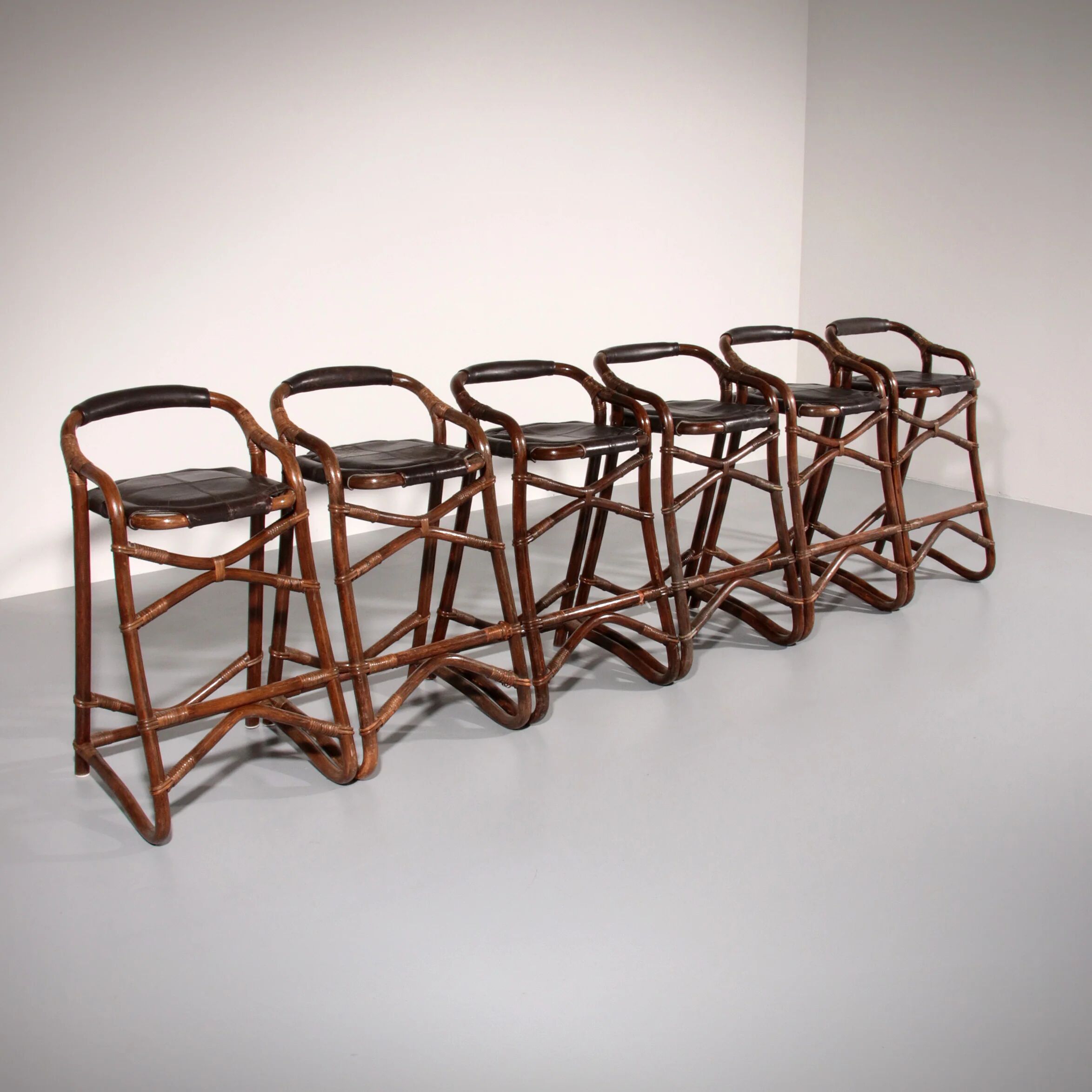 Tabourets de bar en bambou de milieu de siècle, design Horsnæs, Danemark, 1970.