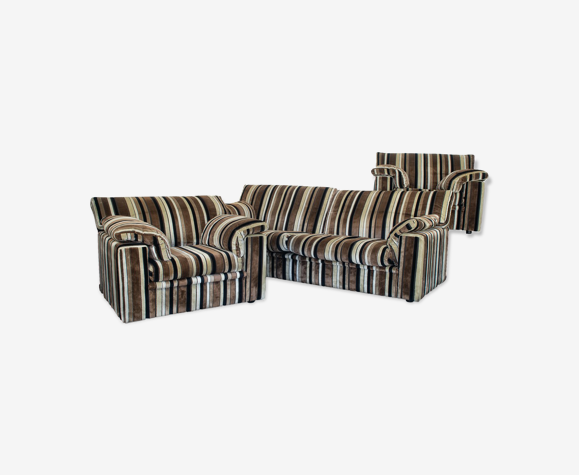 Ensemble canapé 2 fauteuils velours côtelé design années 70