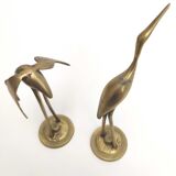 Pair brass herons