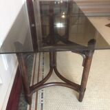Bamboo table with smoked glass top