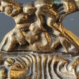 Oval psyche vanity mirror/In old gold bronze Cupids/Rosaces decor