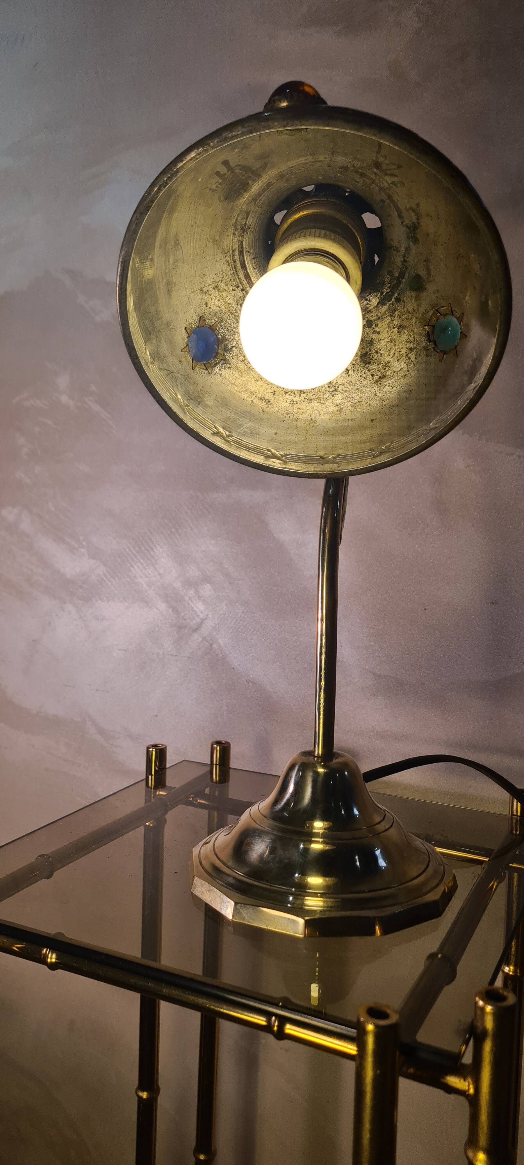 brass lamp with cabochons 1900 a20 electricity check h 34x27
