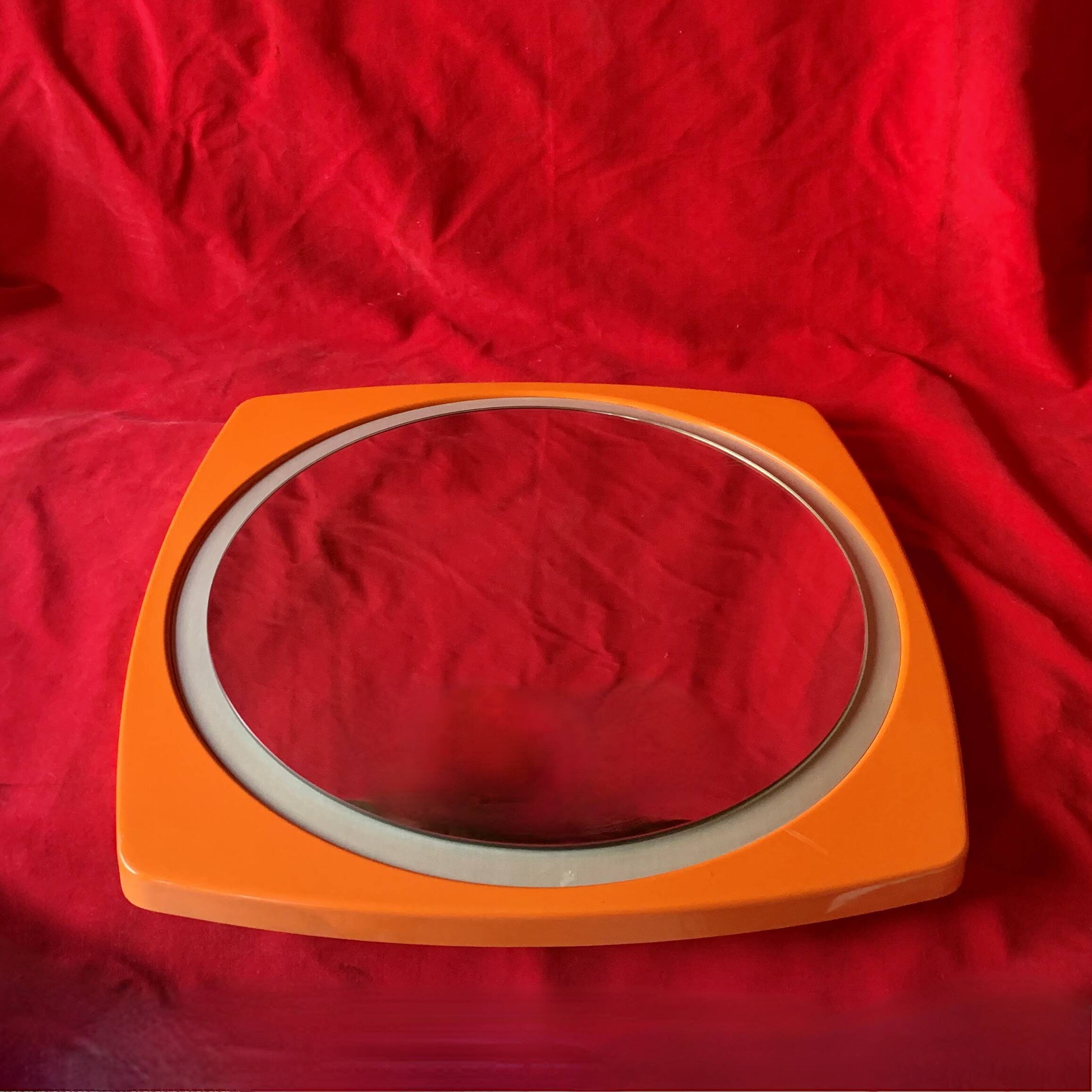 Space Age mirror in orange plastic Thema - made in Italy - 60 cm