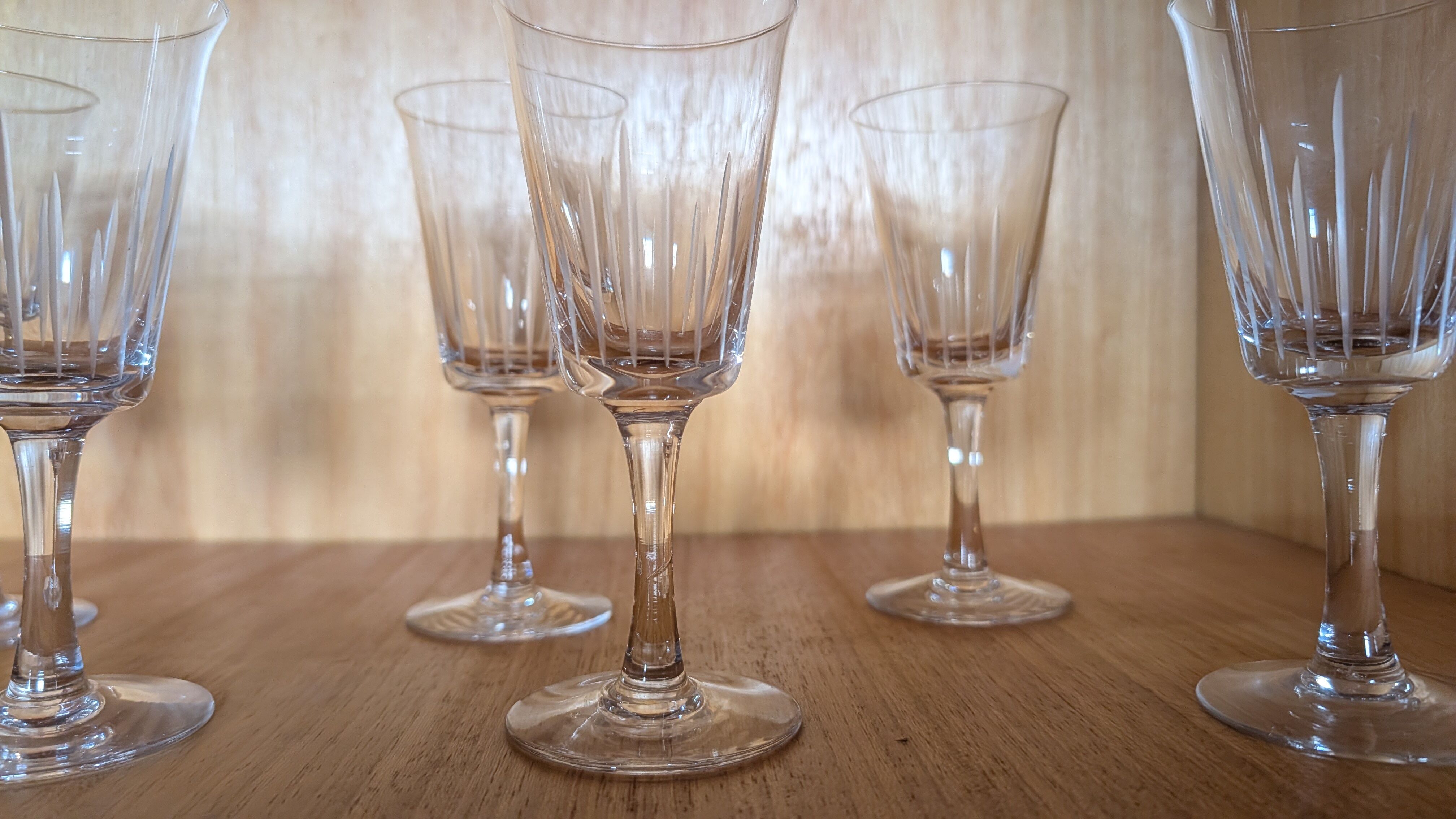 6 vintage cut glass goblets