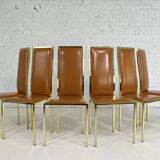 Set of 6 brass and leather chairs, Italian design from the 70s by Renato Z