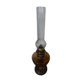 Amber glass kerosene lamp and pewter foot