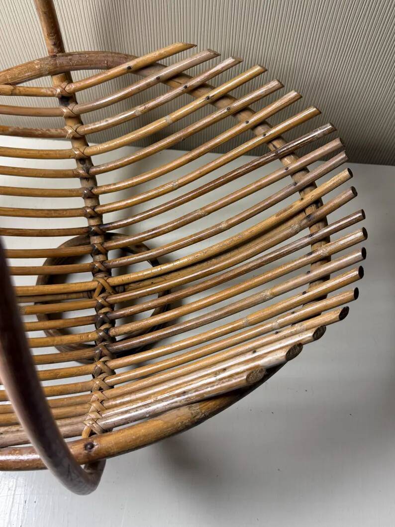 Vintage bamboo and rattan fruit bowl – Large fruit basket, boho chic / Riviera, retro centrepiece – Mid-Century 60s design