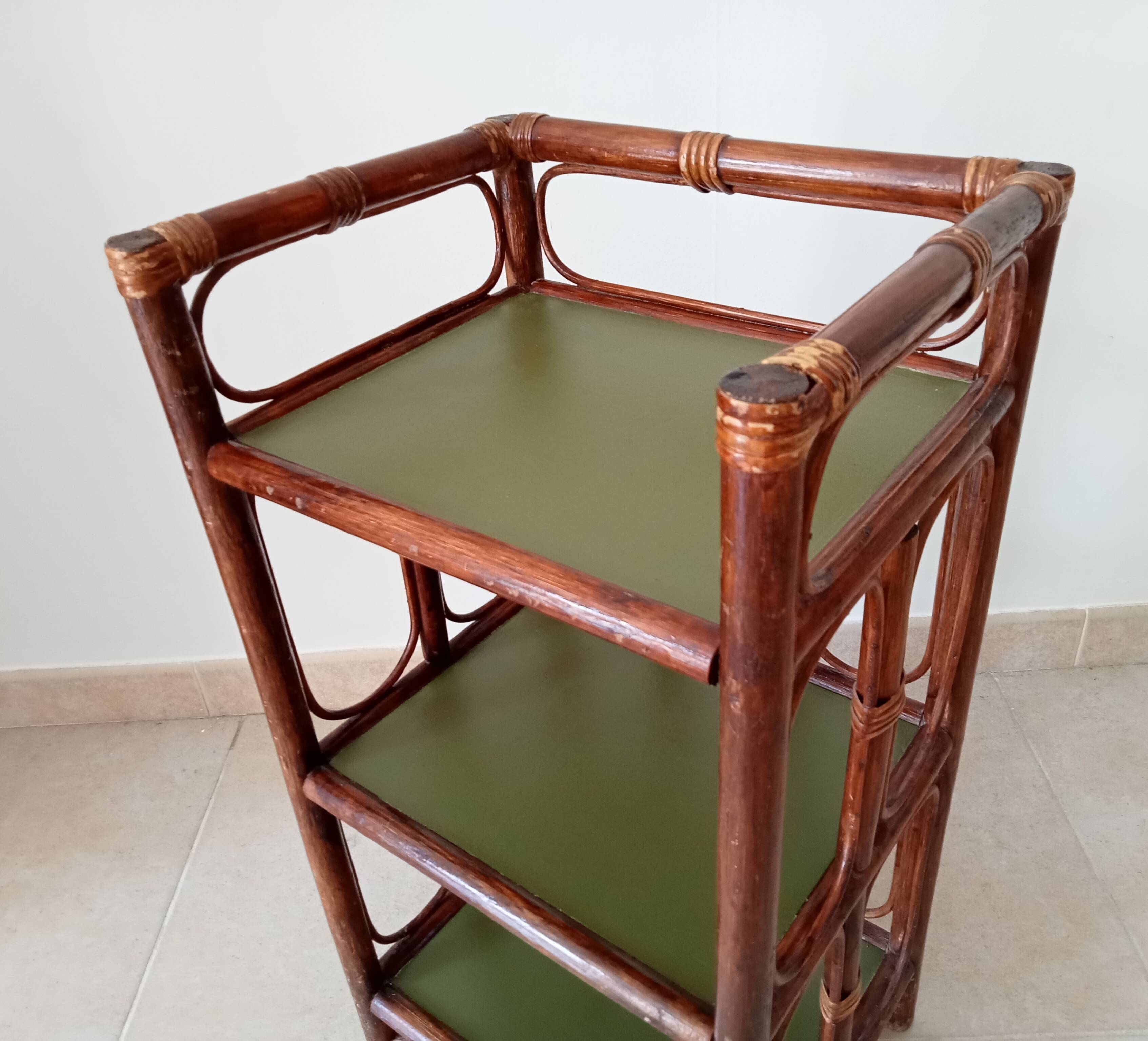Vintage stand shelf in bamboo and rattan