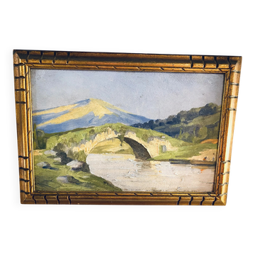 Small oil on panel of a countryside view from the early 20th century.