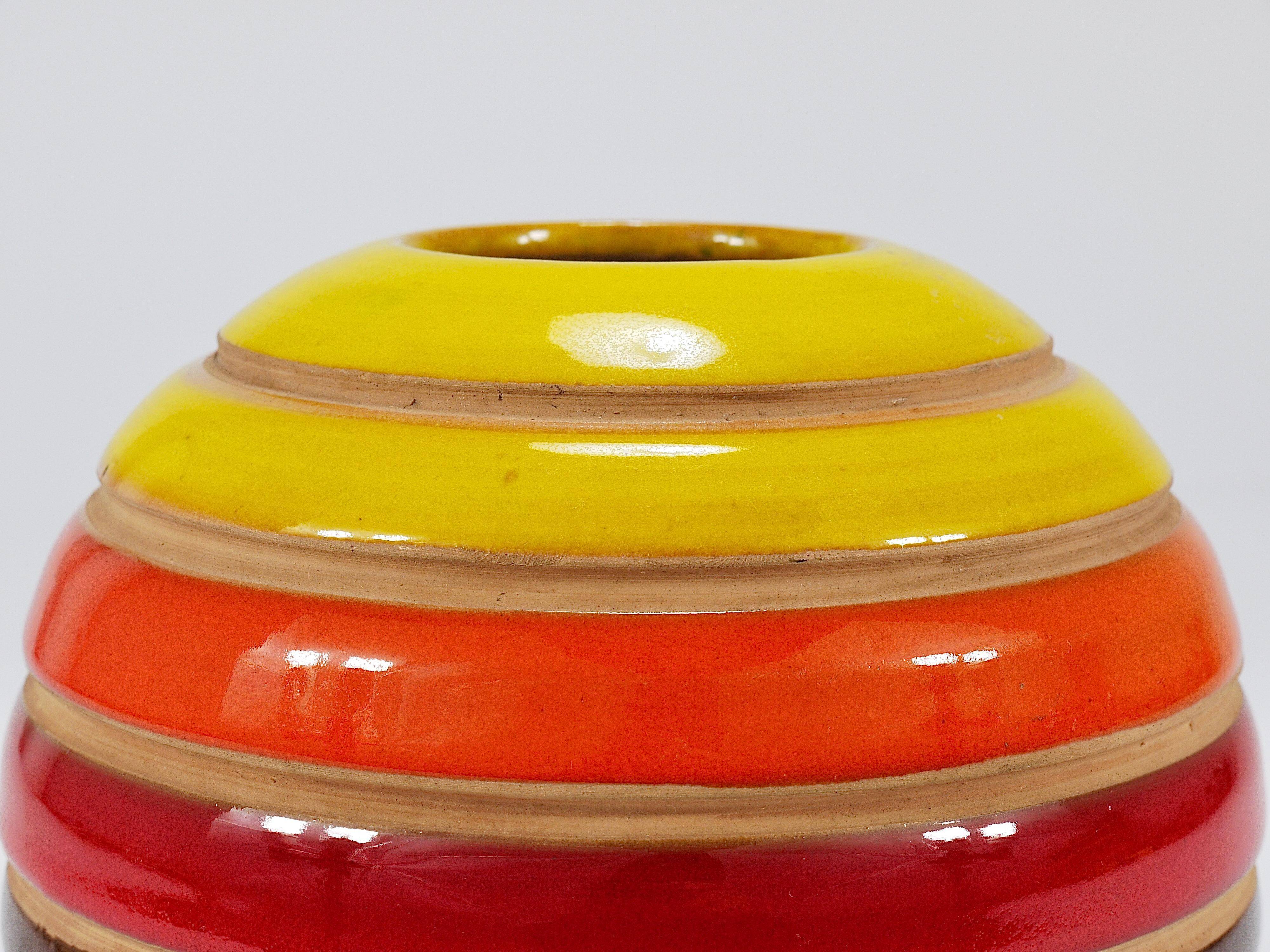 Vase boule en céramique rayé Aldo Londi Bitossi, Italie, 1960s