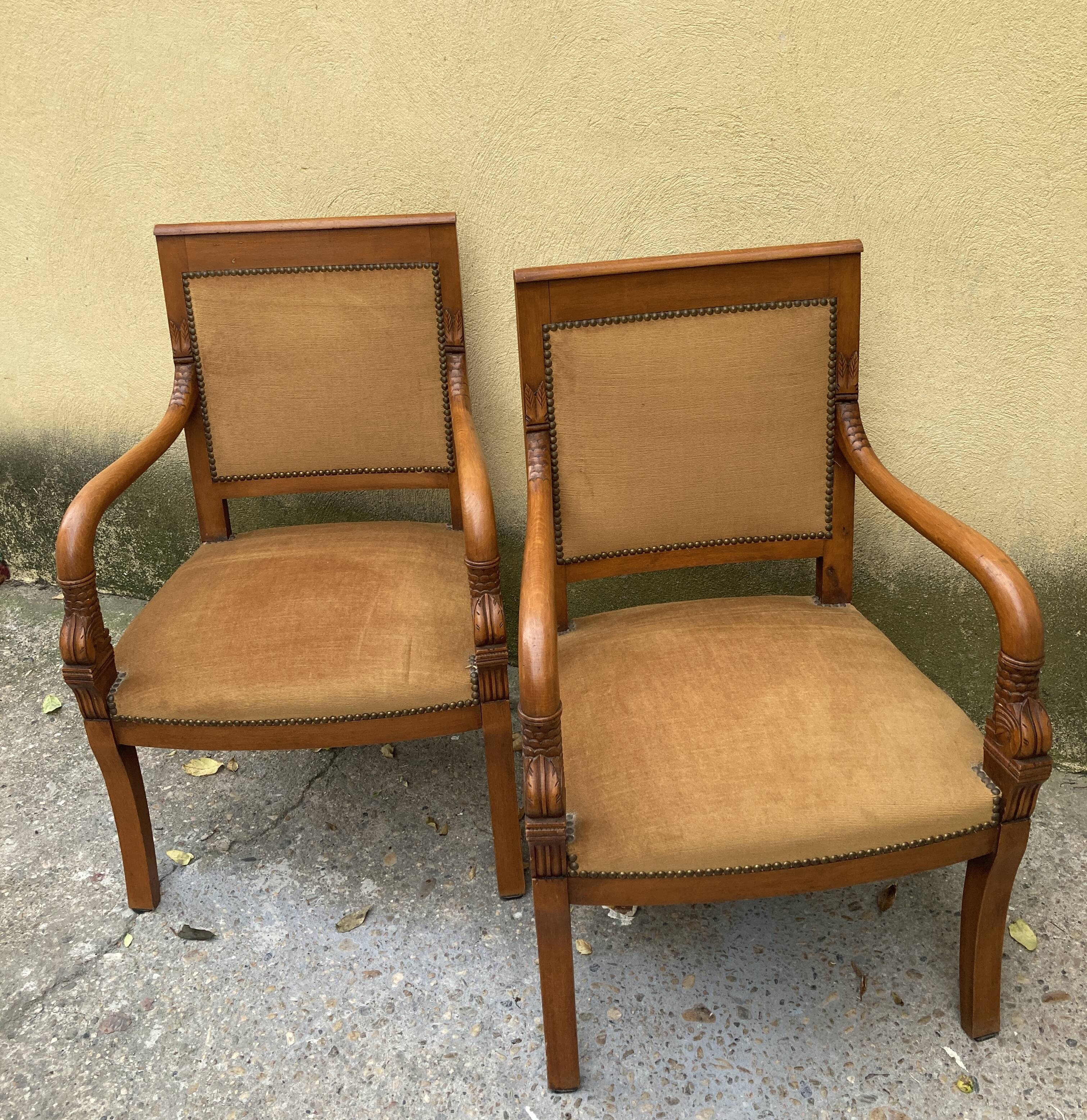 Pair of mustard-colored armchairs - classic style