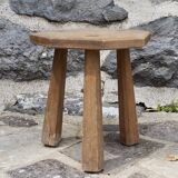 Raw wood tripod stool with octagonal seat