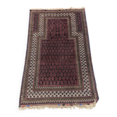 Tapis de prière ancien en laine noué main – Style Turkmène / Baloutche
