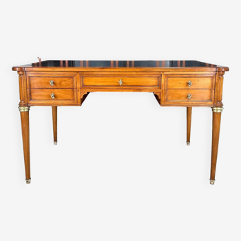 Bureau plat Louis XVI dessus cuir noir