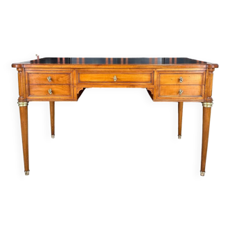 Bureau plat Louis XVI dessus cuir noir