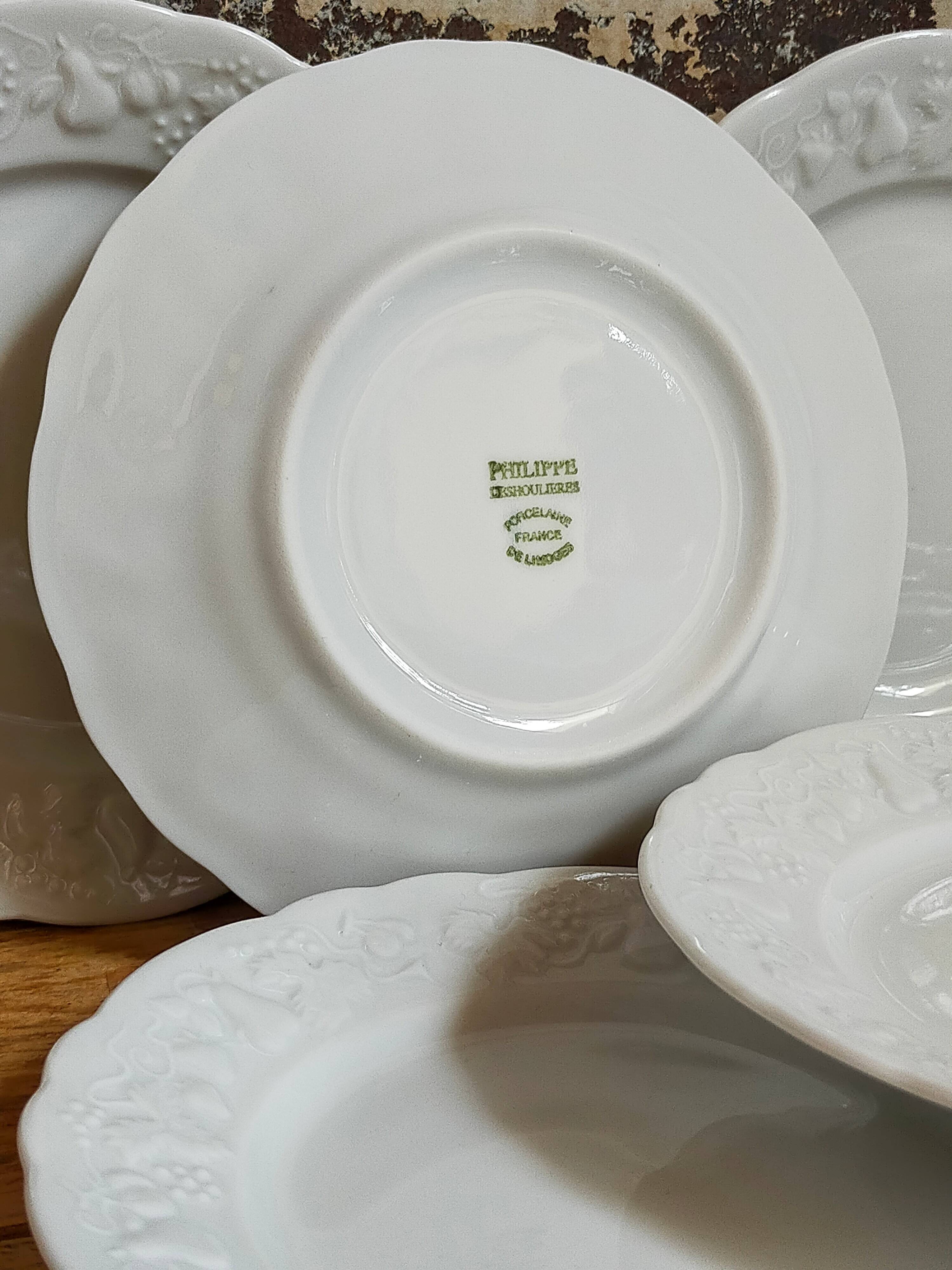 Six vintage Philippe Deshoulières Limoges California porcelain bread plates