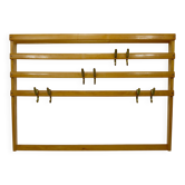 Grand coat rack Auböck Carl Mid-Century in beech with 8 brass hooks, 1950s.