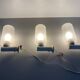 Set of 3 semi-transparent glass and white metal wall lights, 1960, Germany
