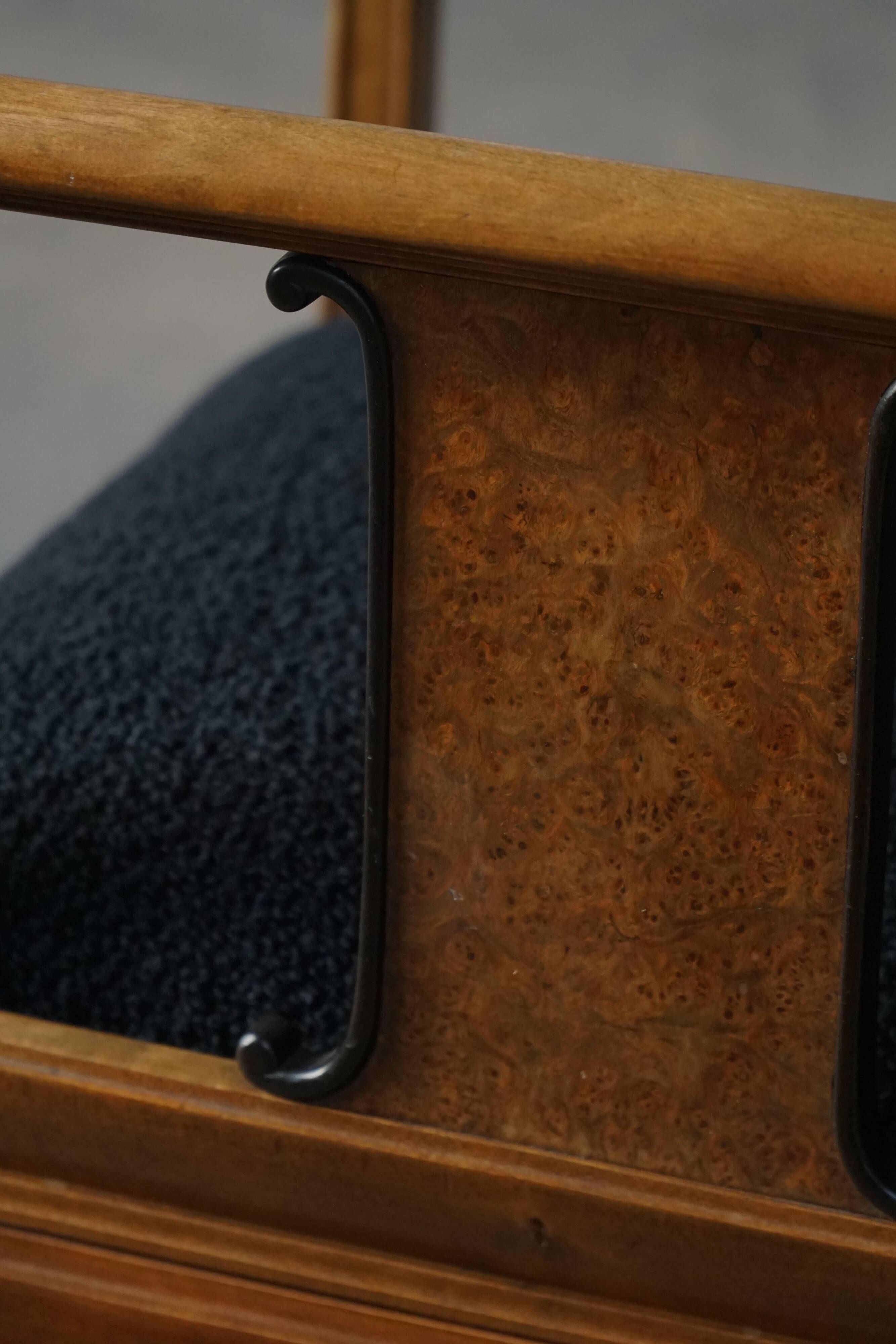 Early 20th century Danish Art Nouveau armchair, reupholstered in charcoal boucle.