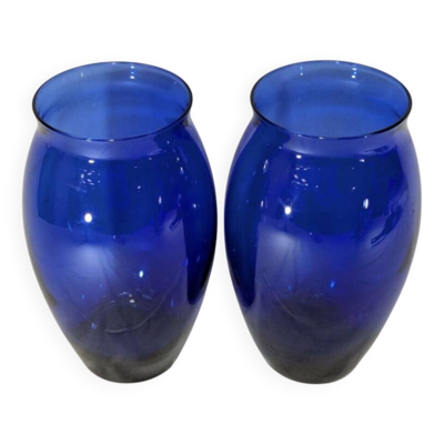 Paire vases - verre cristallin bleu