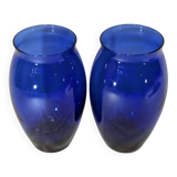 Paire vases - verre cristallin bleu