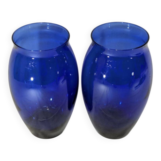 Paire vases - verre cristallin bleu