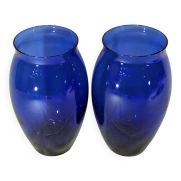 Pair of vases - blue crystal glass