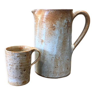 Pitcher and stoneware glass