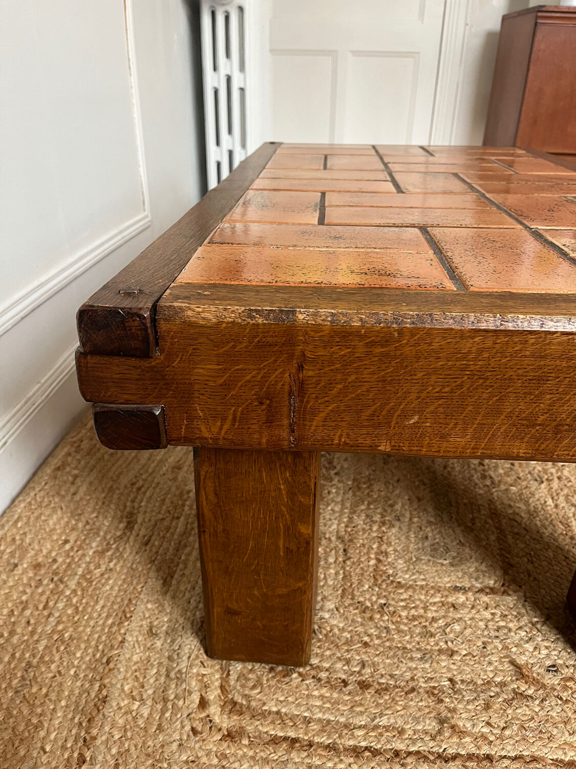 Oak and ceramic coffee table from the mid-20th century.