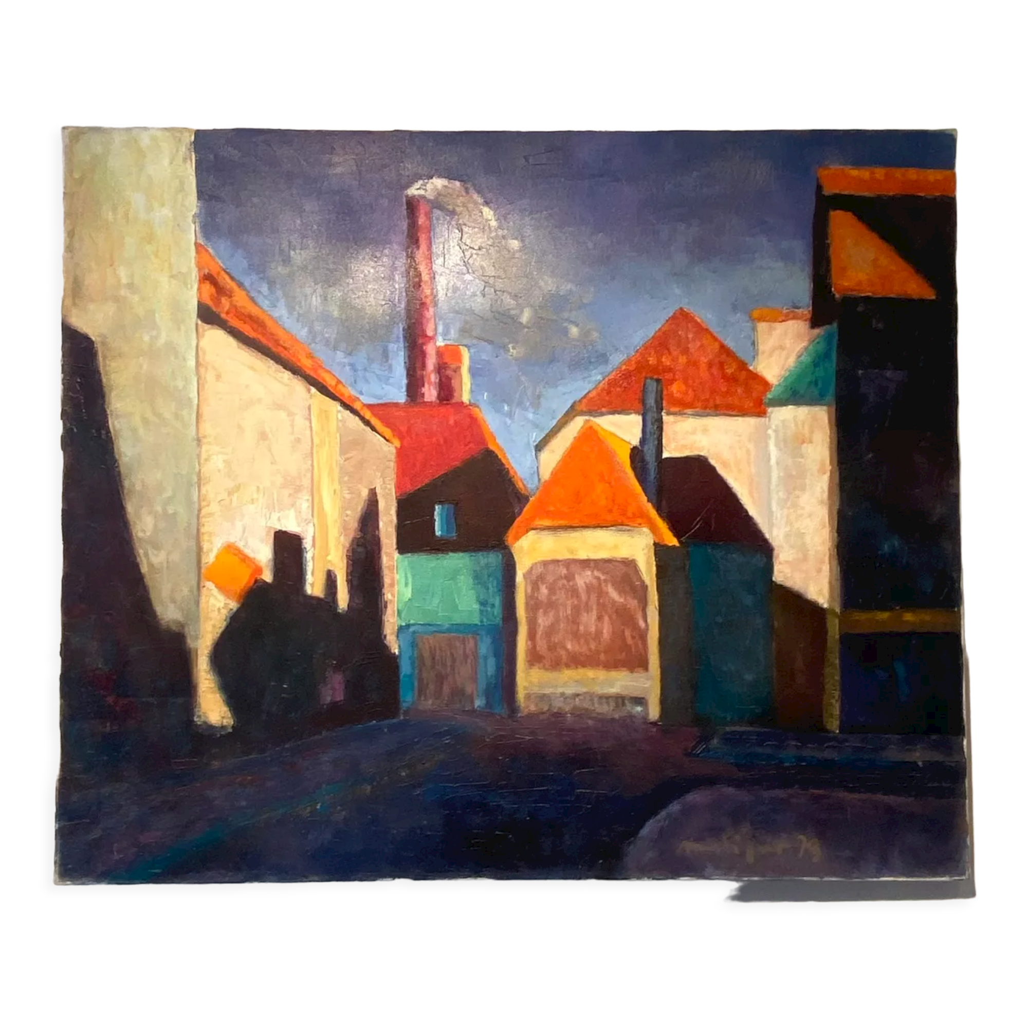 Old painting, cityscape signed and dated 79