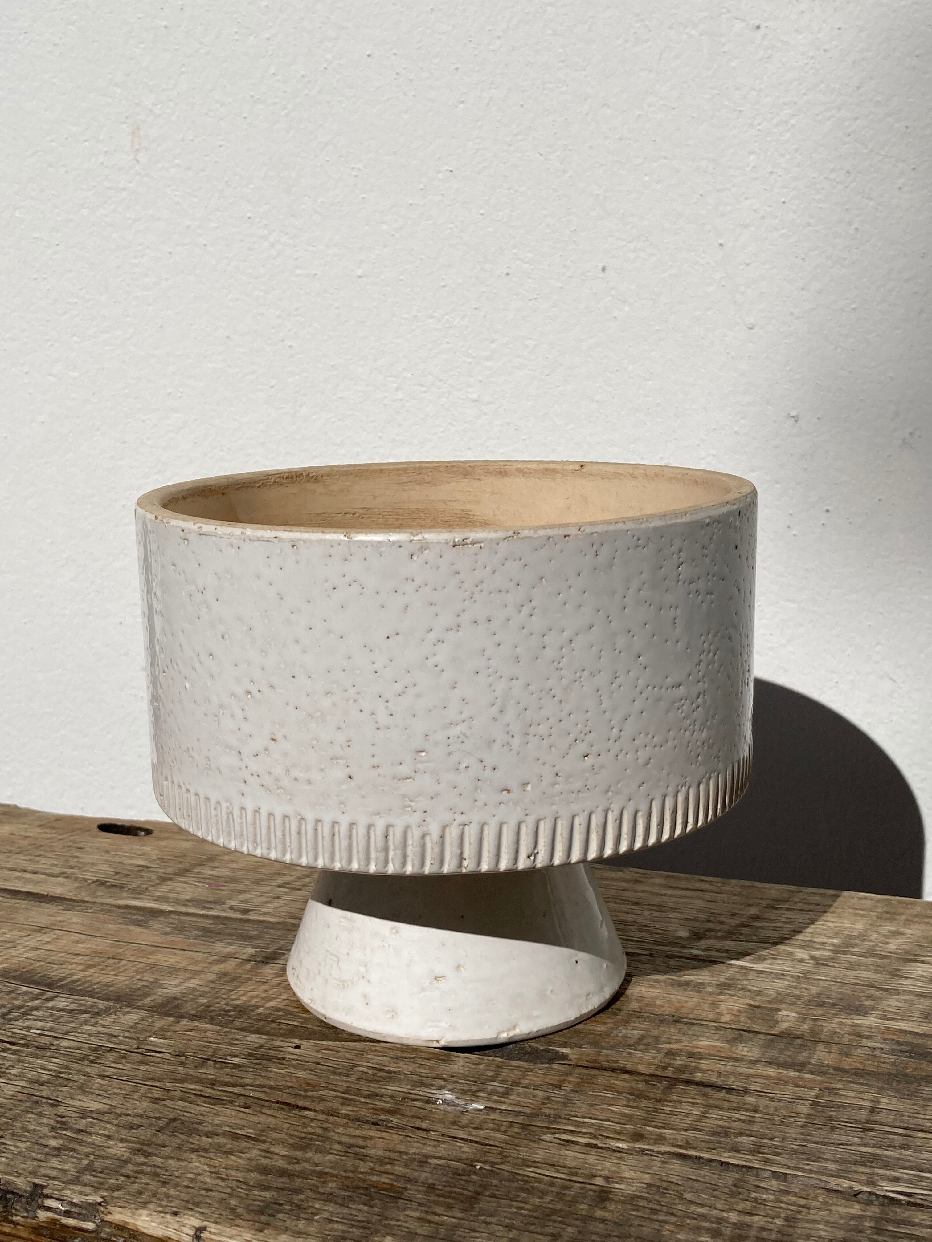 Ethnic standing cup in white glazed ceramic vintage vase