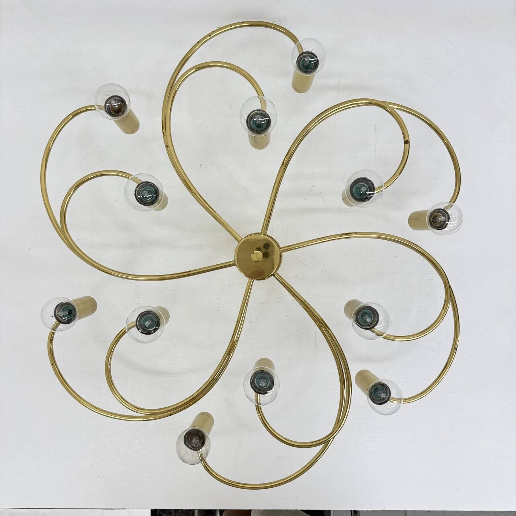 Leola sculptural brass 12-light ceiling or wall flush mount, 1970s