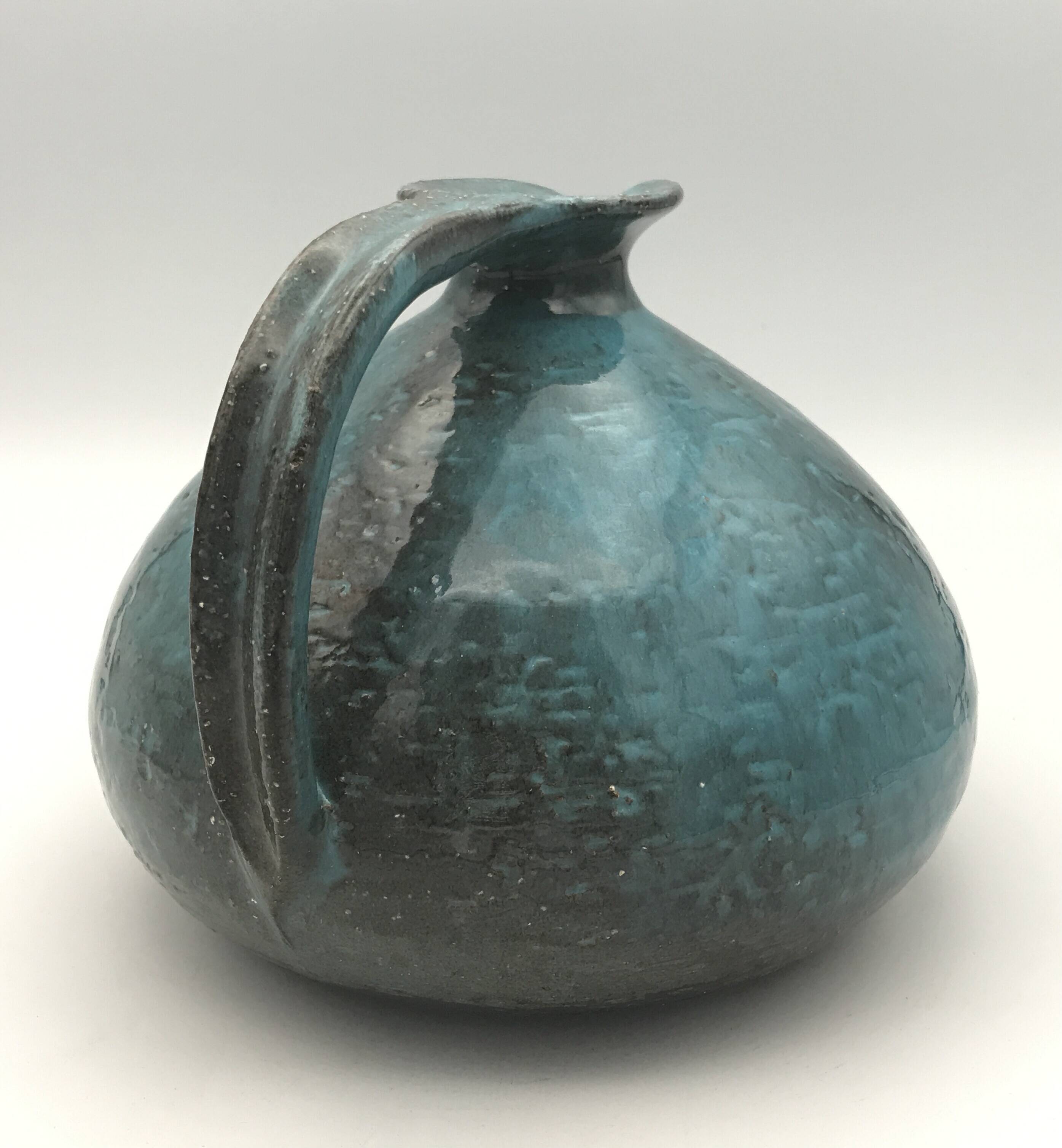 Ball-shaped vase in blue enamelled stoneware by Gérard HOFFMANN