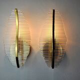 Pair of floral wall lamps Venini dorée, Murano, tubular glasses, Italy, 1970