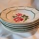 6 hollow plates in faience decor red pinks and green leaves