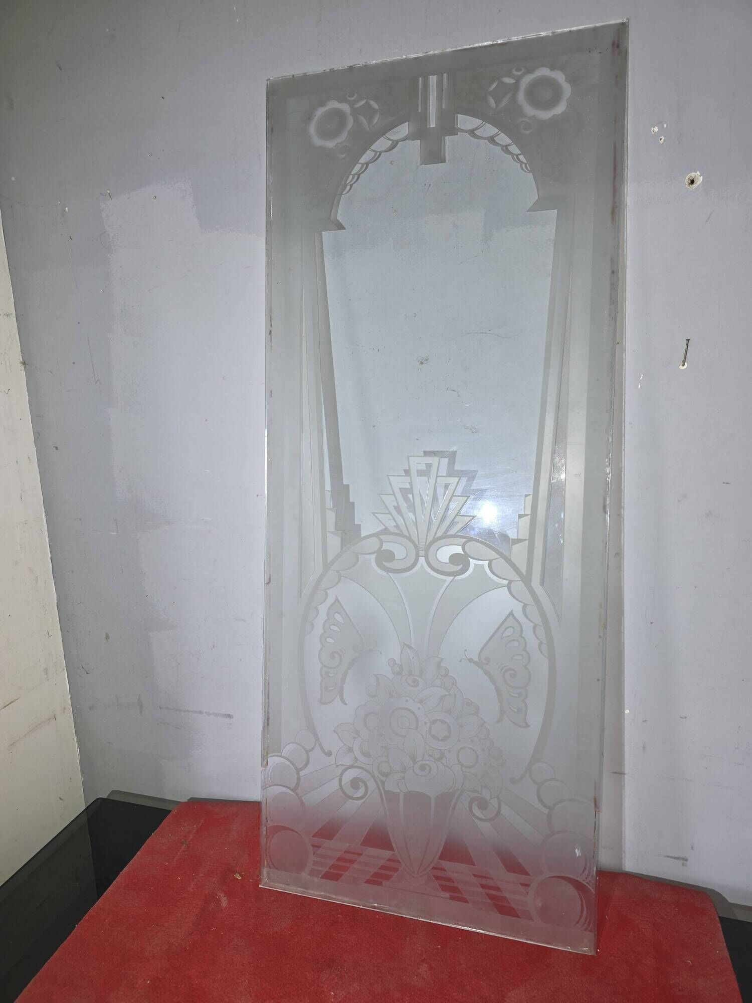 Art Deco engraved glass door panel