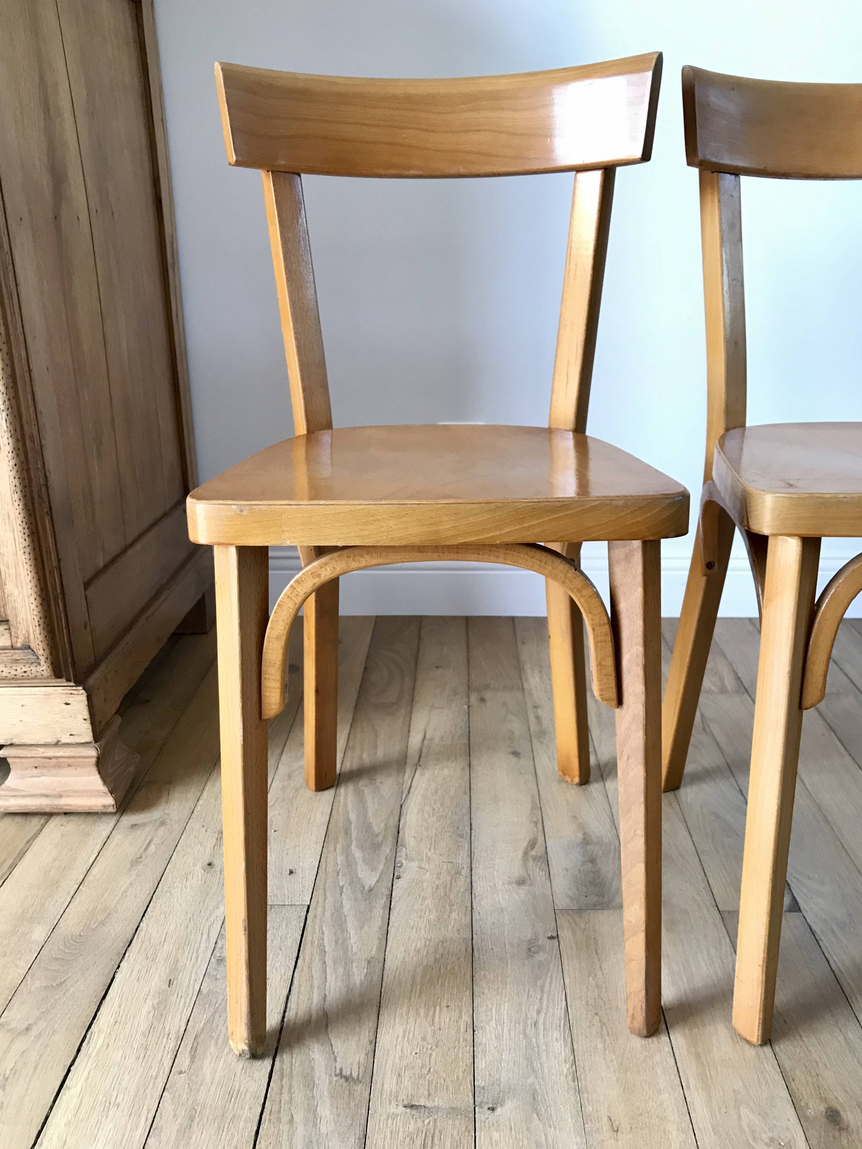 Set of 4 baumann bistro chairs in blond wood / honey stamped 40-50 years