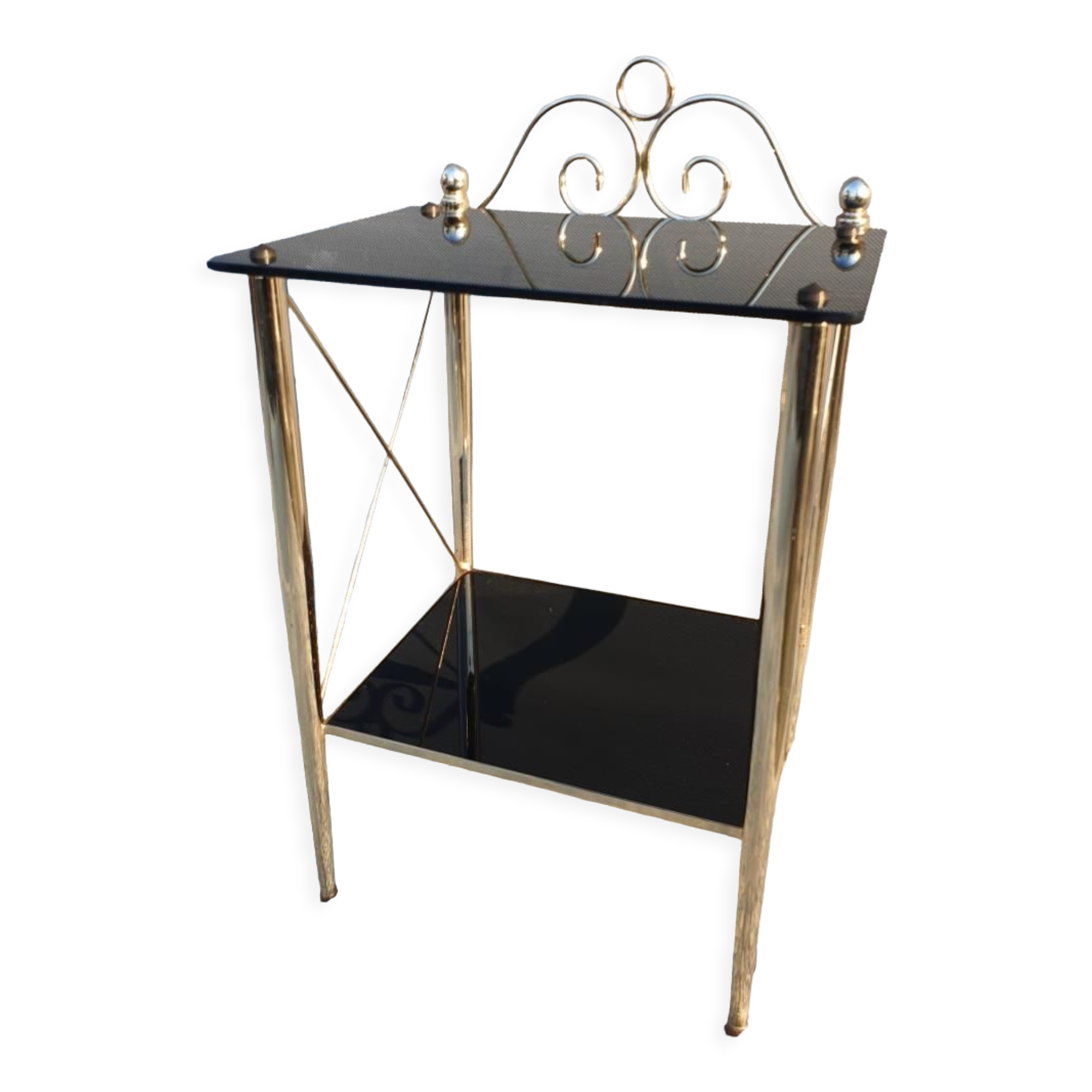 Vintage 70s gold and black opaline serving trolley