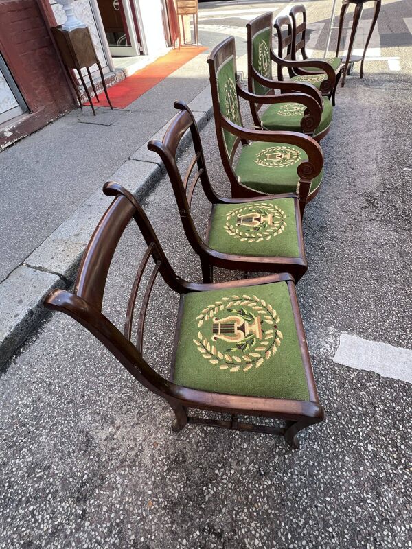 Salon de 5 pièces époque Restauration XIXe siècle en acajou