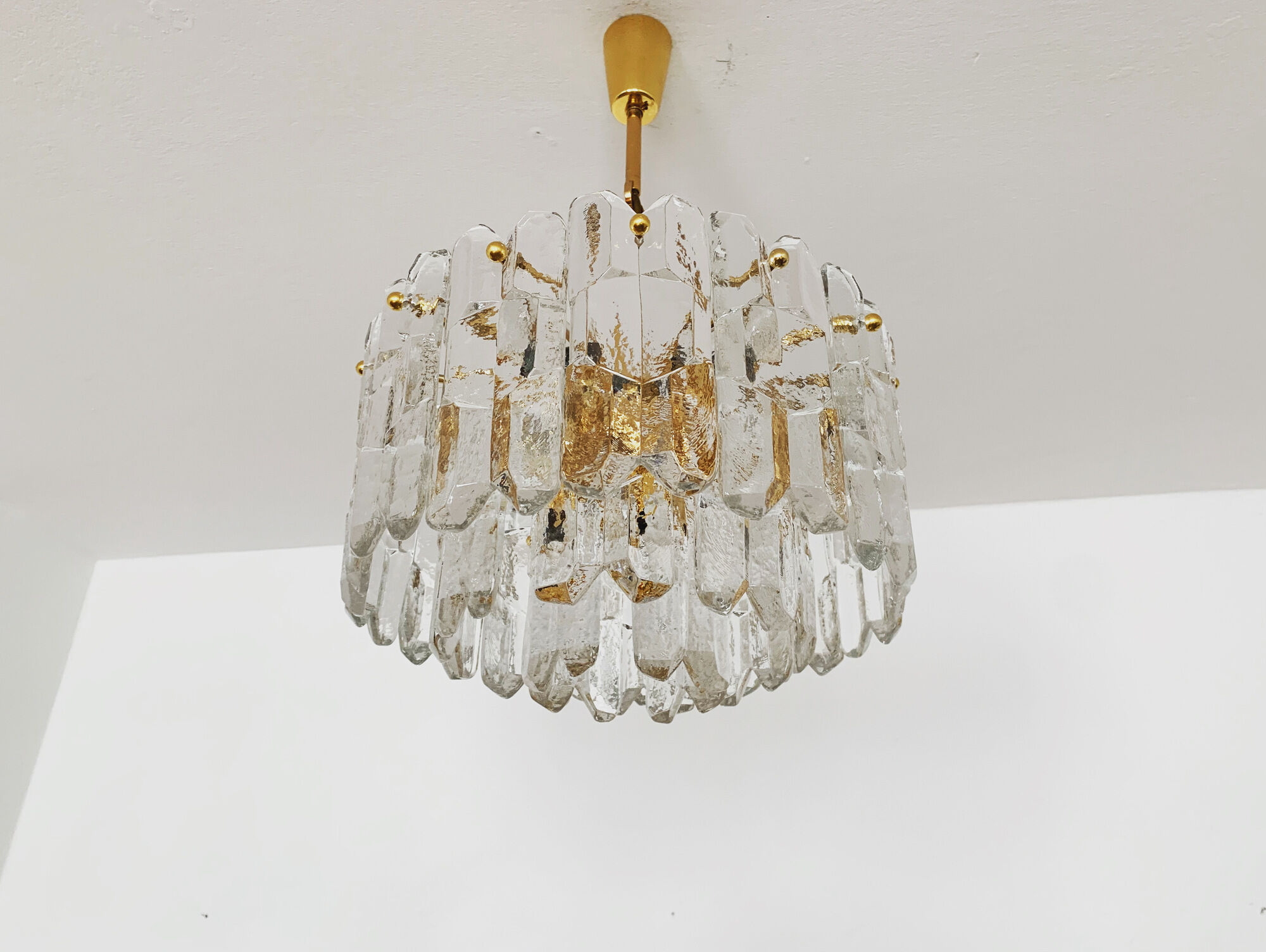 Gilded ice glass chandelier by J.T. Kalmar for Franken KG