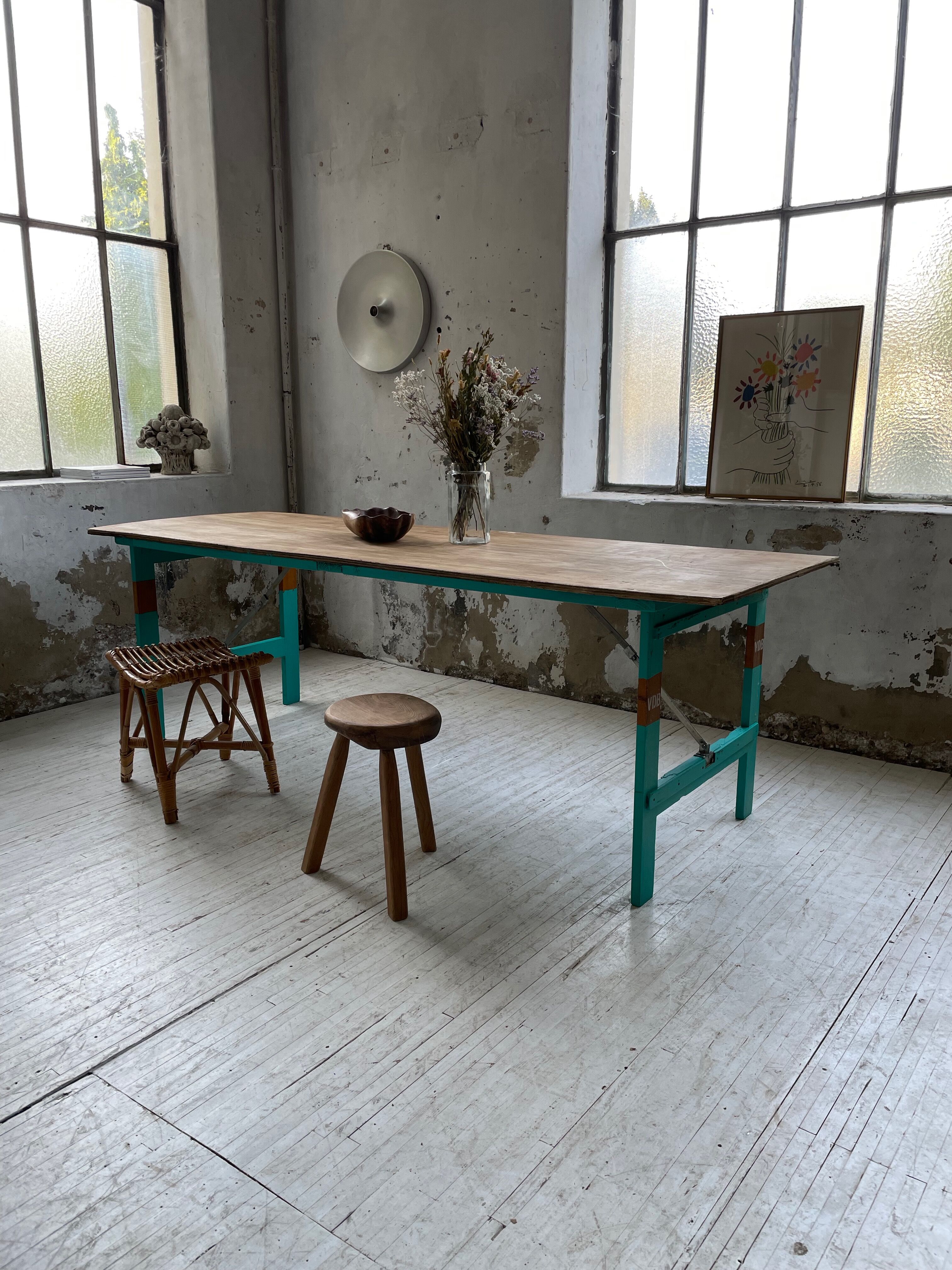 Vintage guinguette table 230 cm green