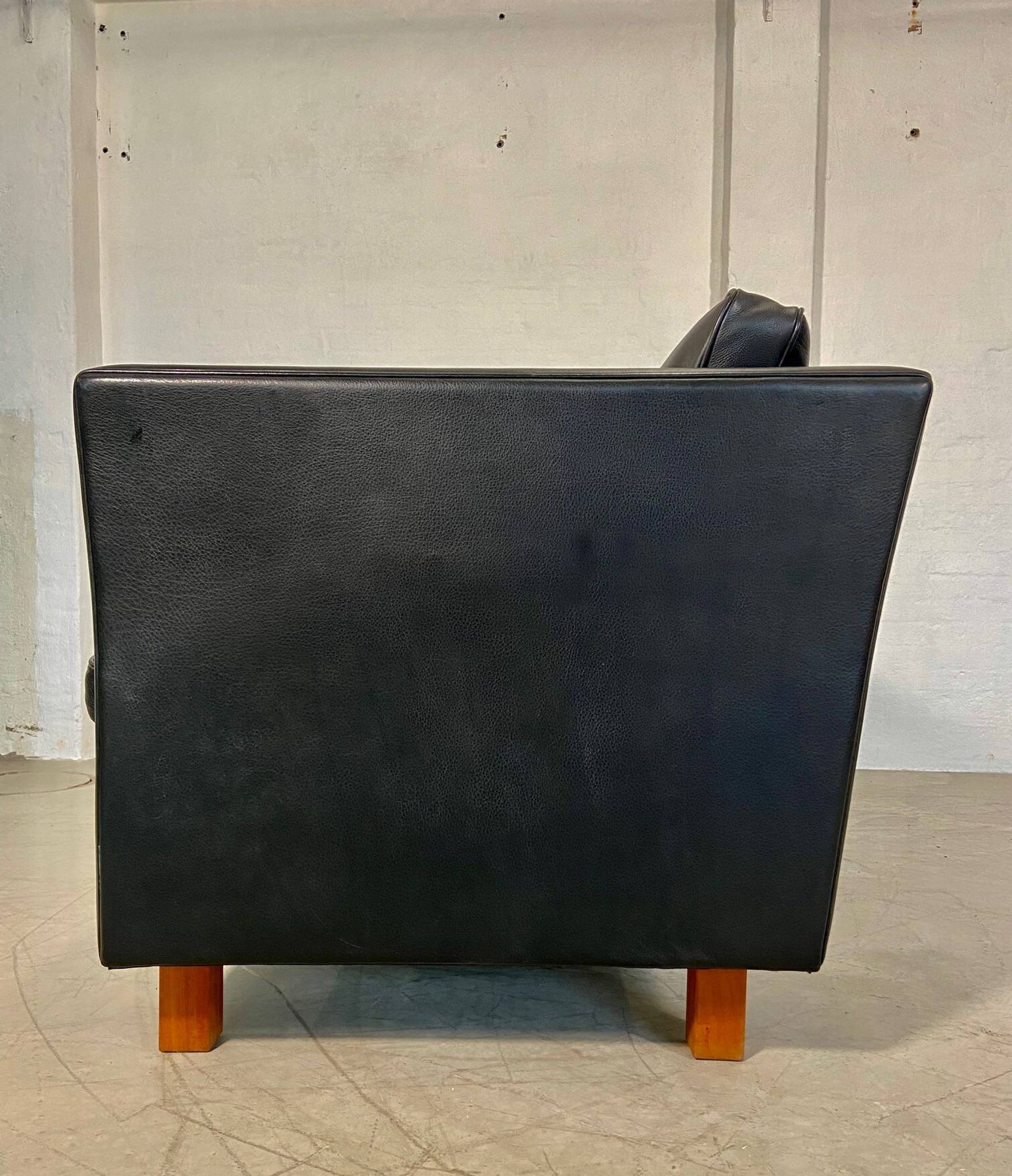 Vintage retro danish mogens hansen 2 person black leather sofa