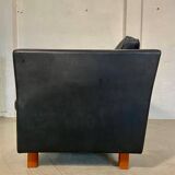 Vintage retro danish mogens hansen 2 person black leather sofa