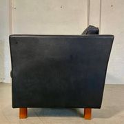 Vintage retro danish mogens hansen 2 person black leather sofa