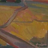 Huile sur toile originale suédoise – « Paysage avec moulin à vent » par Harry Sahlin