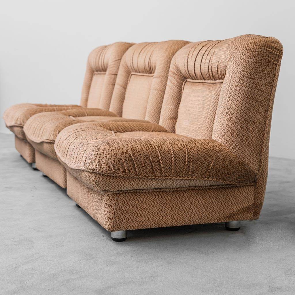 Ensemble de 3 poltrone modulari en tessuto beige anni '70 vintage modernariato