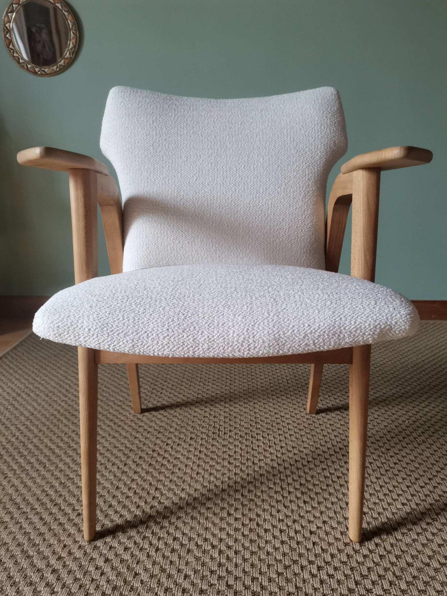 Scandinavian armchairs by Roger Landault in white.