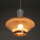 UFO-shaped pendant lamp with white glass on top and clear glass with white