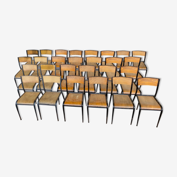 Serie set of 27 school chaises mullca 510 pieds fuseau vintage 1960